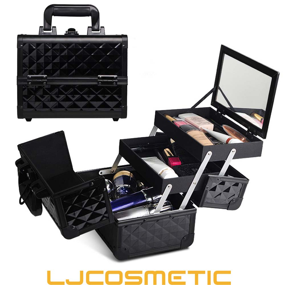 Portable Makeup Train Case Small Cosmetic Organizer Box with Mirror and