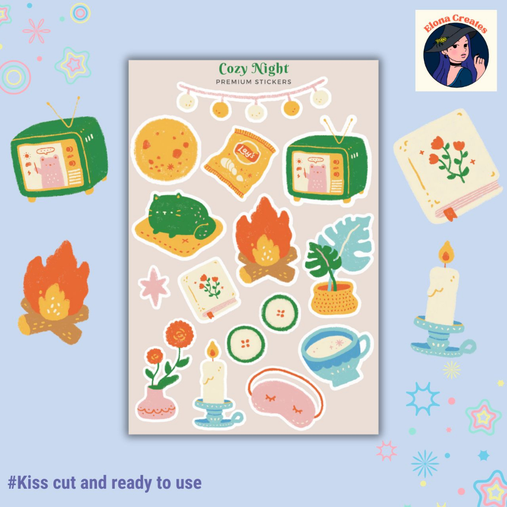 Cozy Night Sticker Sheet For Planner And Journal EC-1052 | Shopee ...
