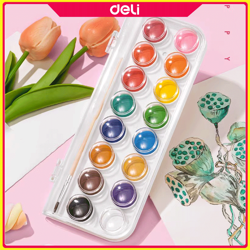 Deli 8/12/21Colors Washable Solid Watercolor Paint Safe NonToxic Art