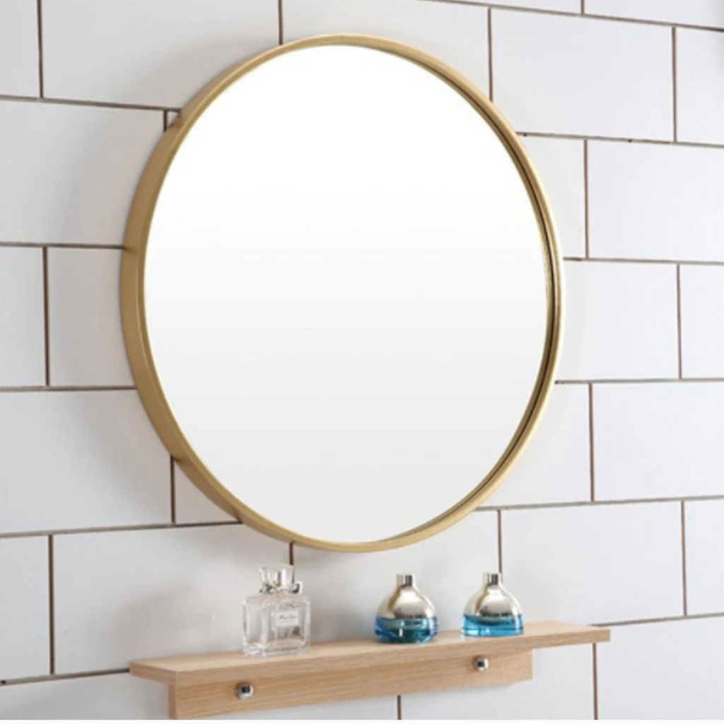 40CM Round Mirror Wall Mounted Golden Frame Real Glass Bathroom Bedroom Wall Home Decoration ...