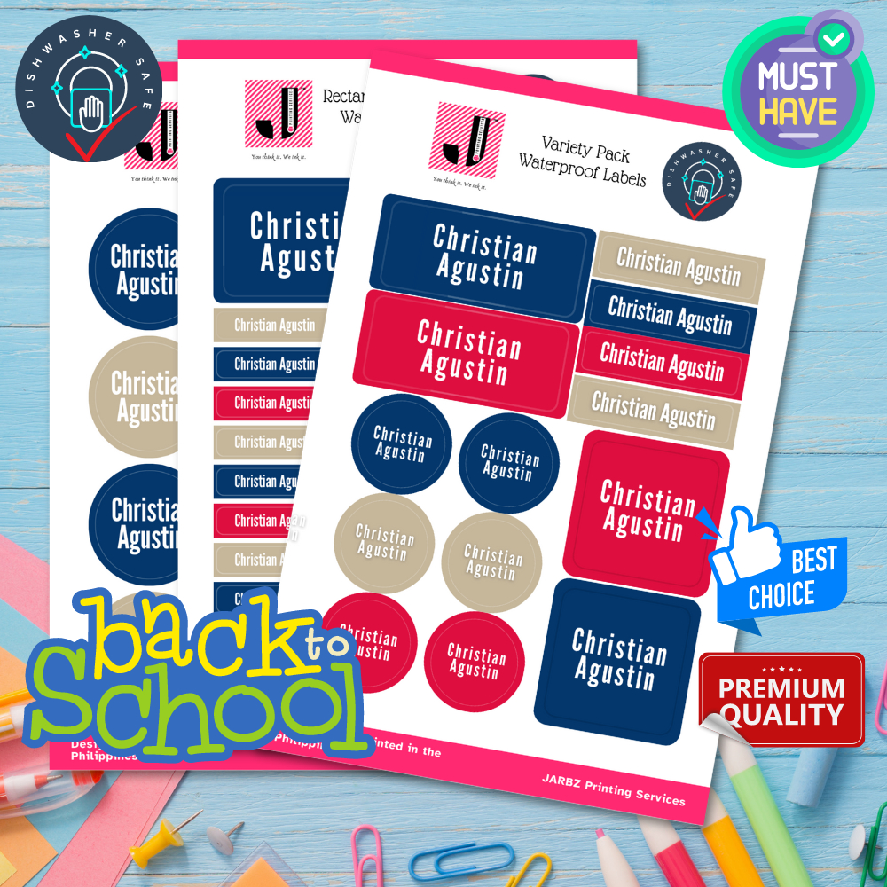 School Labels Unisex Red and Blue Dishwasher safe Labels Daycare Labels Customized