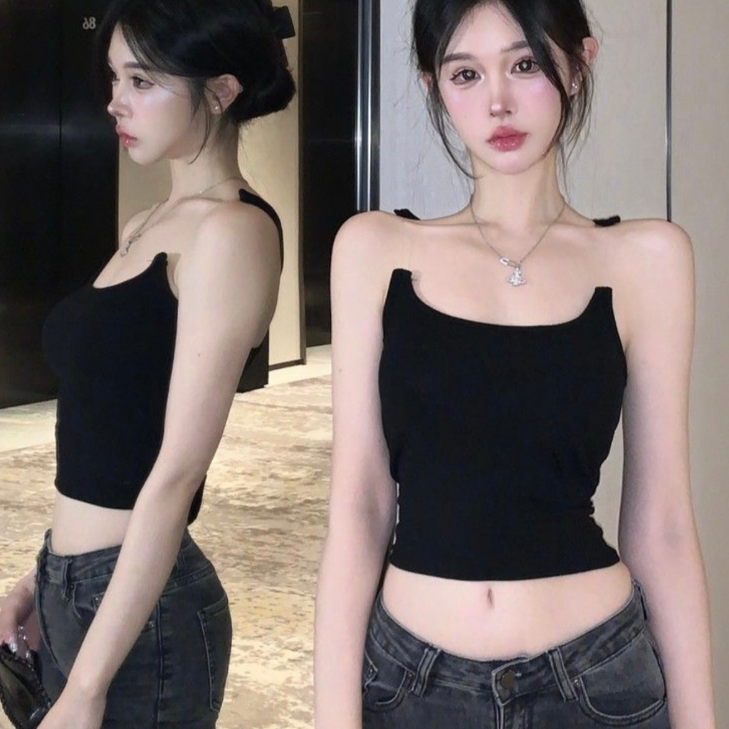 Korean Style Sando Crop Top Bralette with Invisible Transparent Strap ...