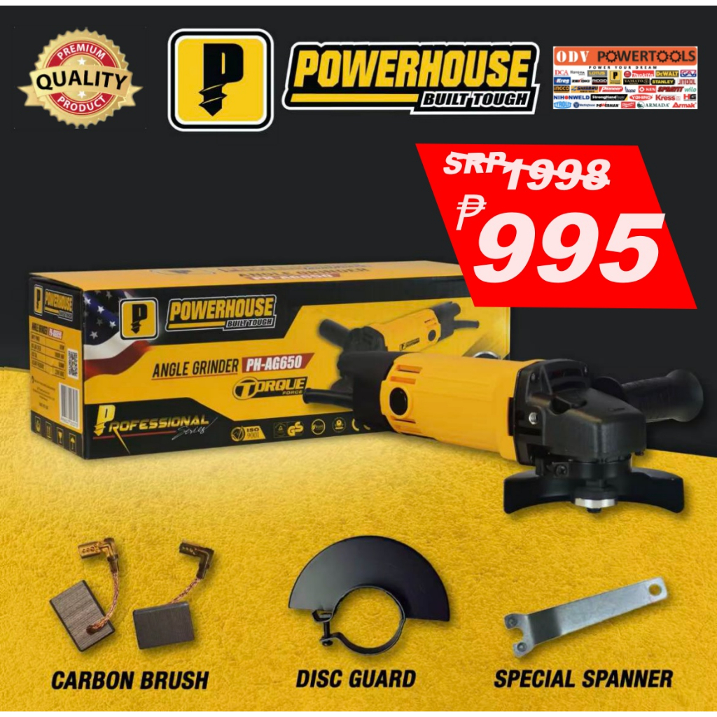 POWERHOUSE Angle Grinder 650W 4" Inch Cutting Grinder Torque Force