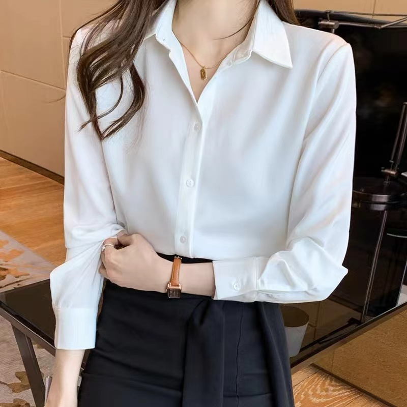 Ecokauer Korean Style Long Sleeve Shirt Women Blouse Polo Neck Top ...