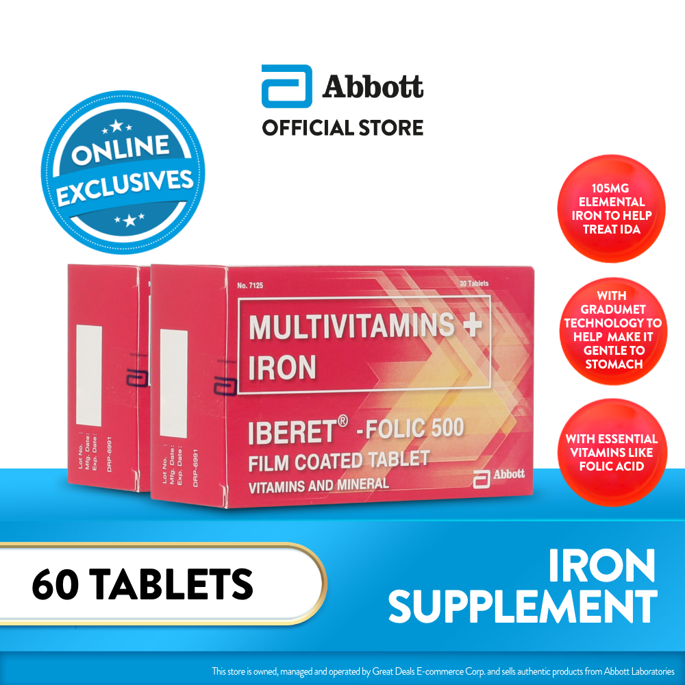 Multivitamins + Iron (IberetFolic 500) 30s tablet Bundle of 2 Shopee