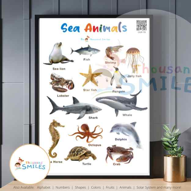 Sea Animals Chart Laminated Wall Poster for Kids A4 size by Thousand ...