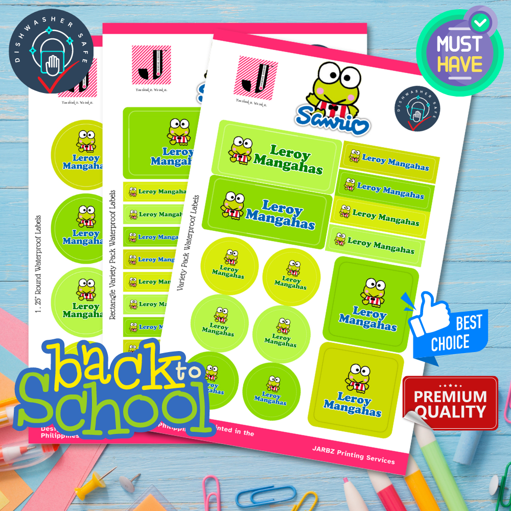 School Labels SANRIO KEROPPI Dishwasher safe Labels Daycare Labels Customized Labels