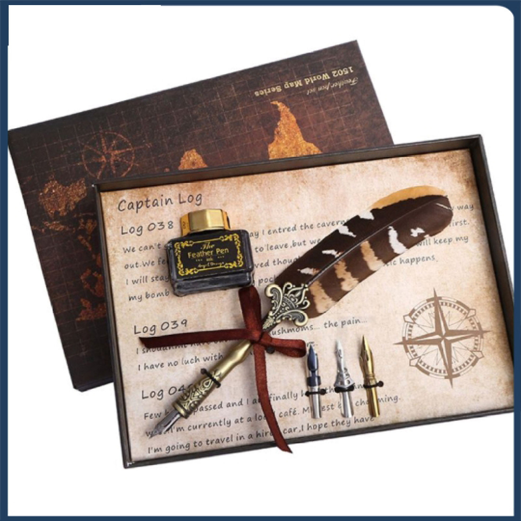 Vintage Calligraphy Quill Feather Dip Pen Writing Ink Nibs Set