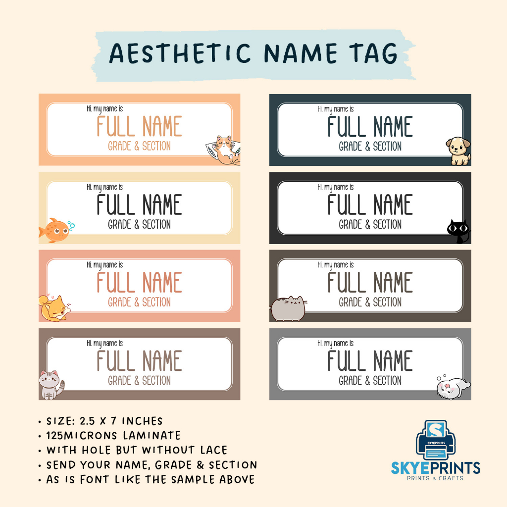 Aesthetic Laminated Name Tag | skyeprintsph | Shopee Philippines