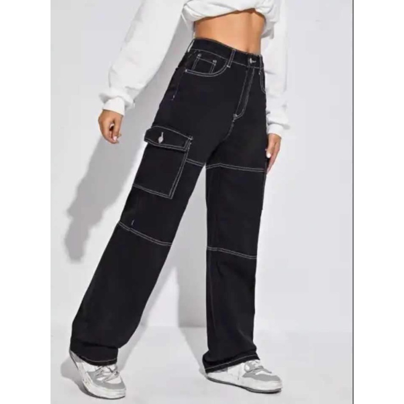 Jeans RT Korean High Waist Cargo Denim Jeans For Womens COD | Shopee ...