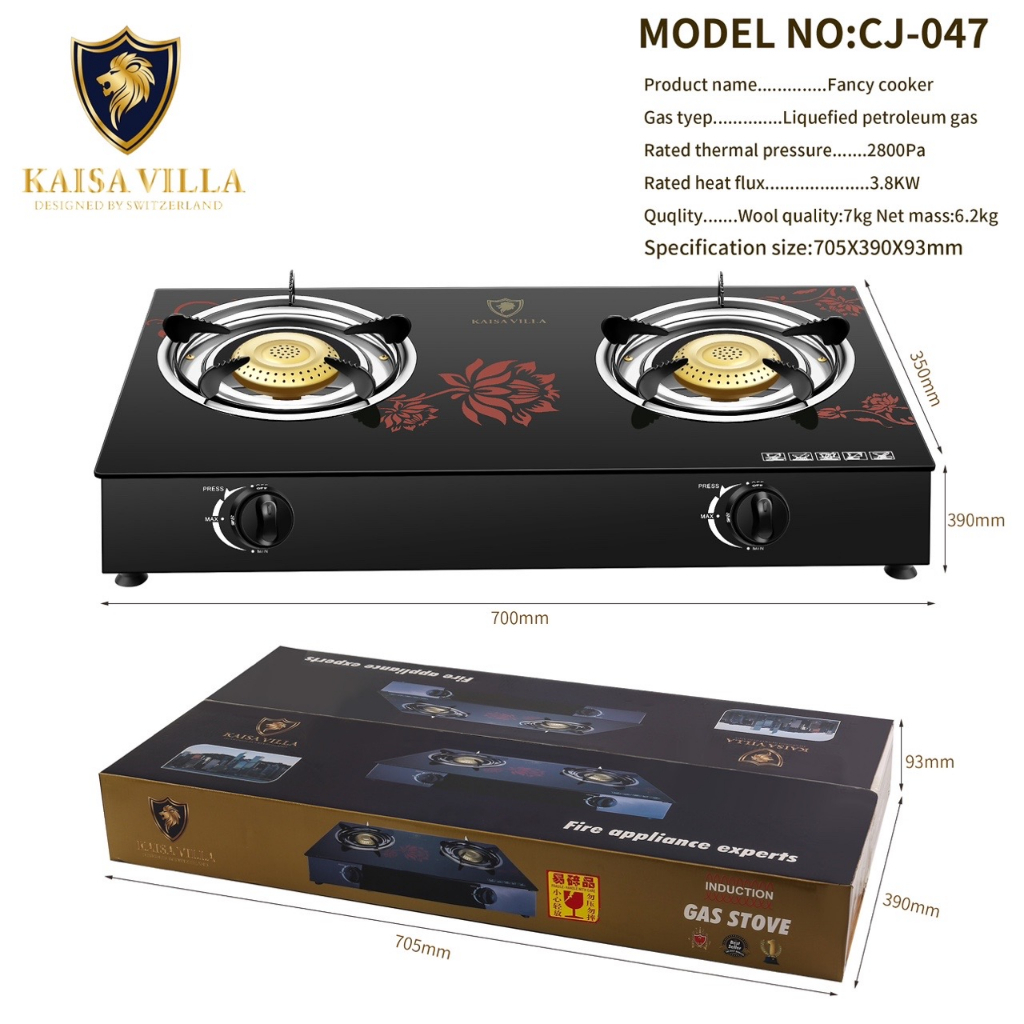KaisaVilla Single & Double Burner Elegant Tempered Glass Gas Stove