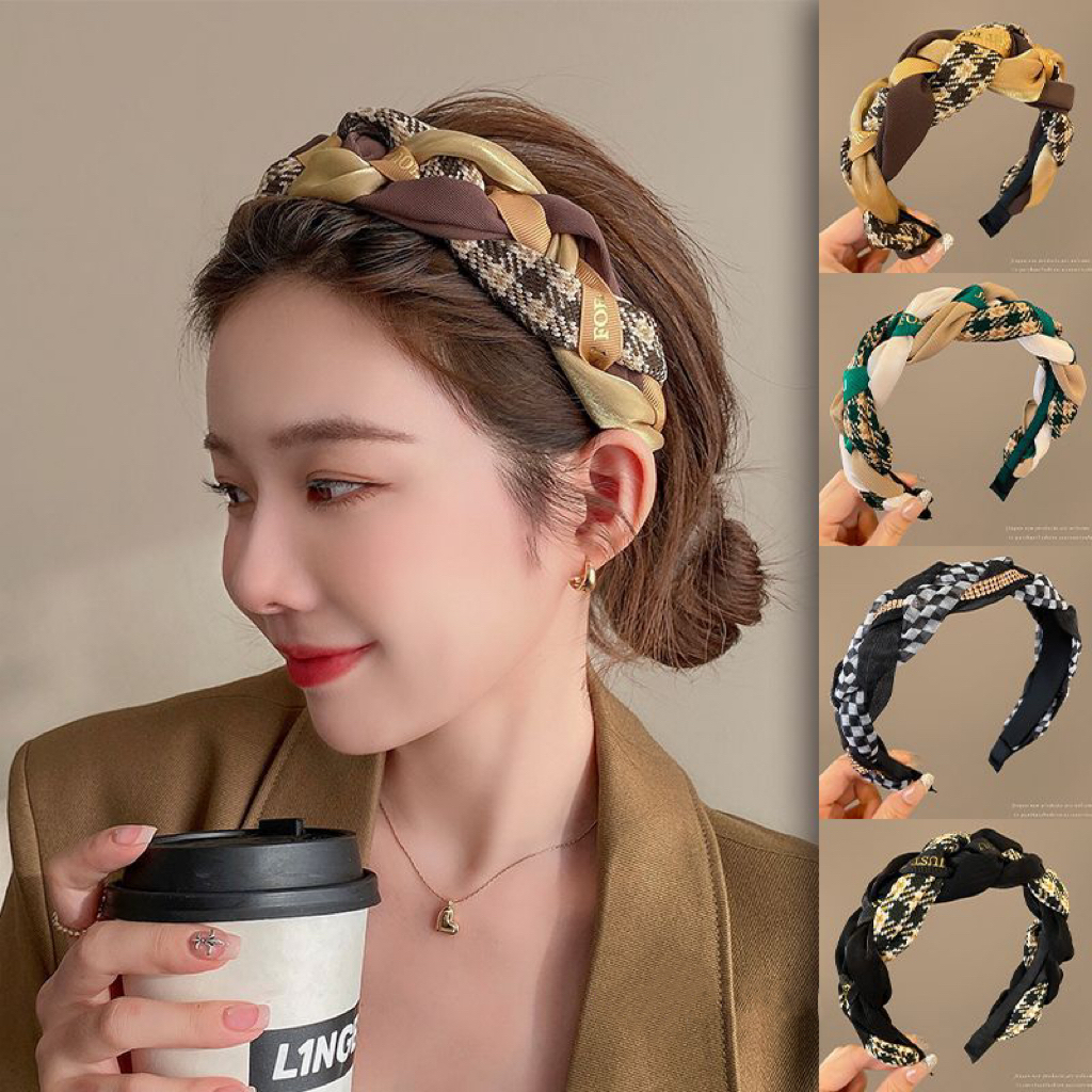 Fashion Girl Retro Twist Plaid Headband Wash Face Hairband Elegant ...