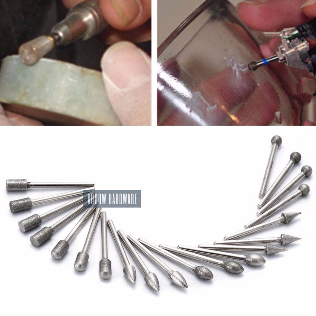 20pcs 3mm Shank Diamond Grinding Heads Mini Drill Burrs Bit Set for ...