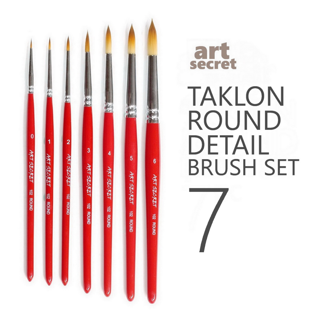 ART SECRET (102) 7 piece TAKLON ROUND DETAIL BRUSH SET for Acrylics