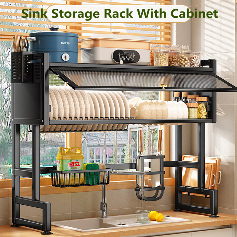 Jiditech Dish Cabinet Rack Over-The-Sink Drainer With Cover Plate ...