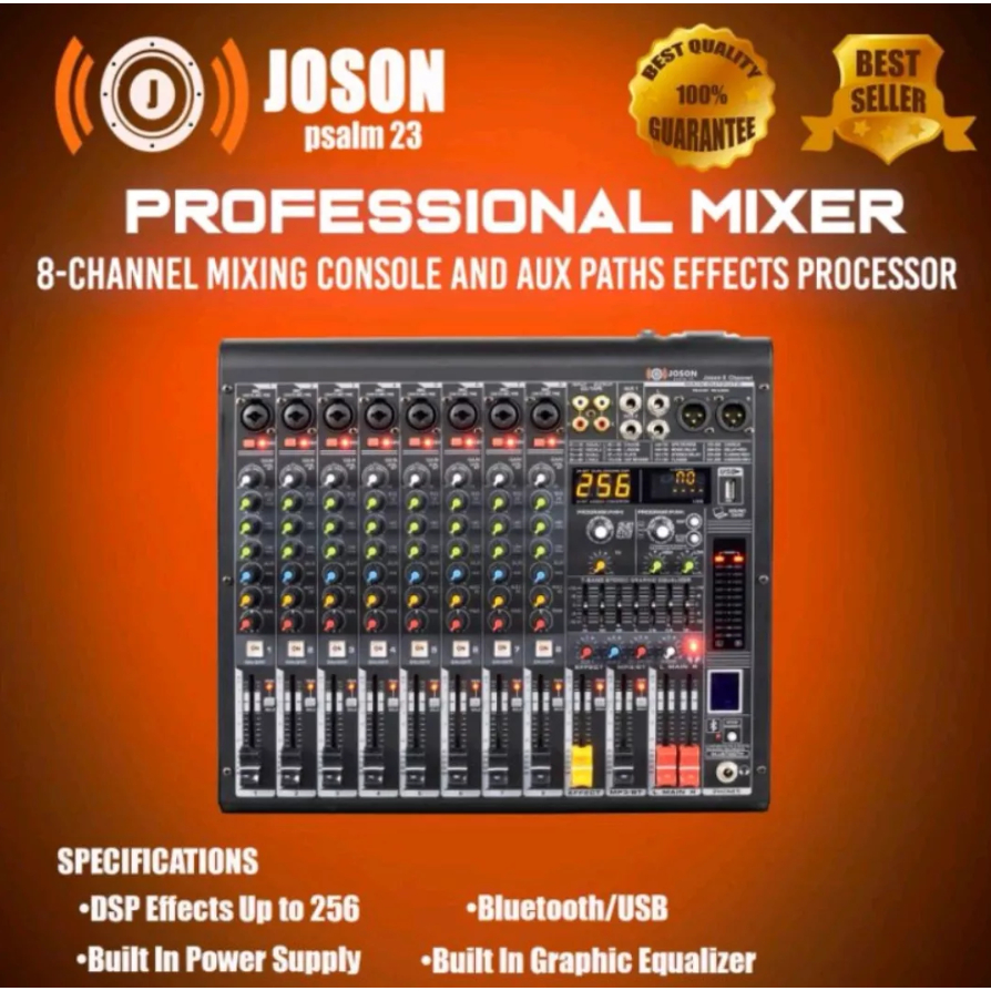 JOSON SPIDER 8-CH MIXER PROFESSIONAL 8 CHANNEL MIXING CONSOLE and AUX ...