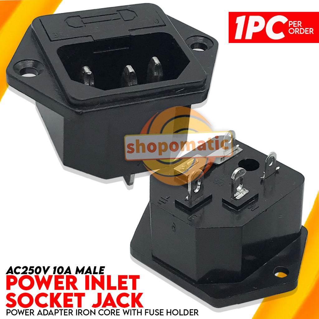AC 250V 10A Male Power Cord Inlet Socket Power Adapter Iron Core with