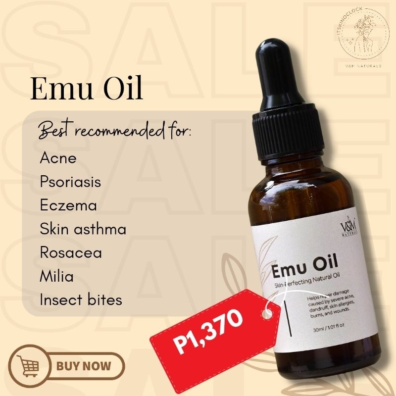 V&M Naturals Emu Oil (Skin Perfecting Natural Oil) For Eczema, skin