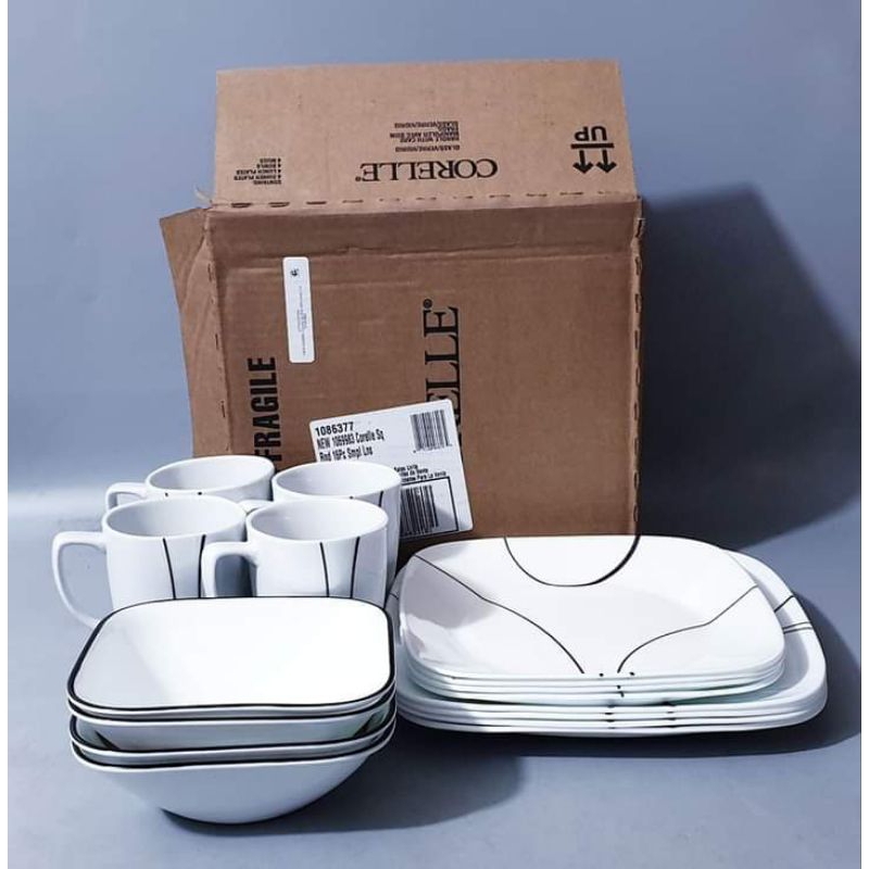 Corelle Square Simple Lines Dinnerware Set, 16 Piece (Brown Box)🇱🇷