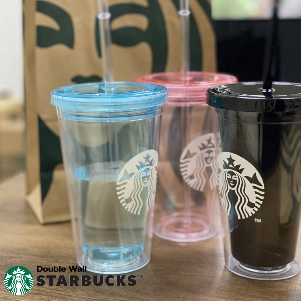 Transparent Tumbler with Straw Venti Cup Double Wall Acrylic Plastic ...