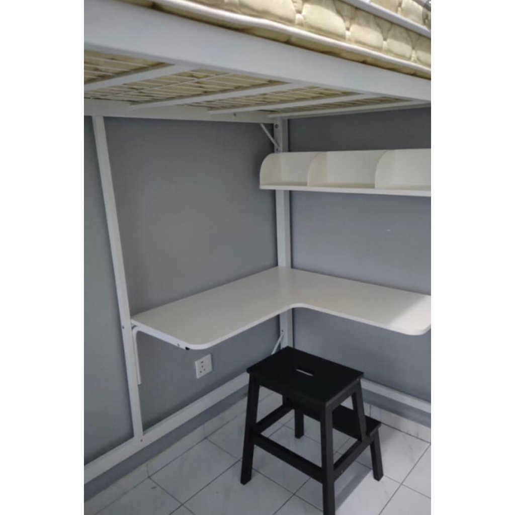 Loft Bed Frame Study Table Book Shelves Katil Besi loft + meja + Rak