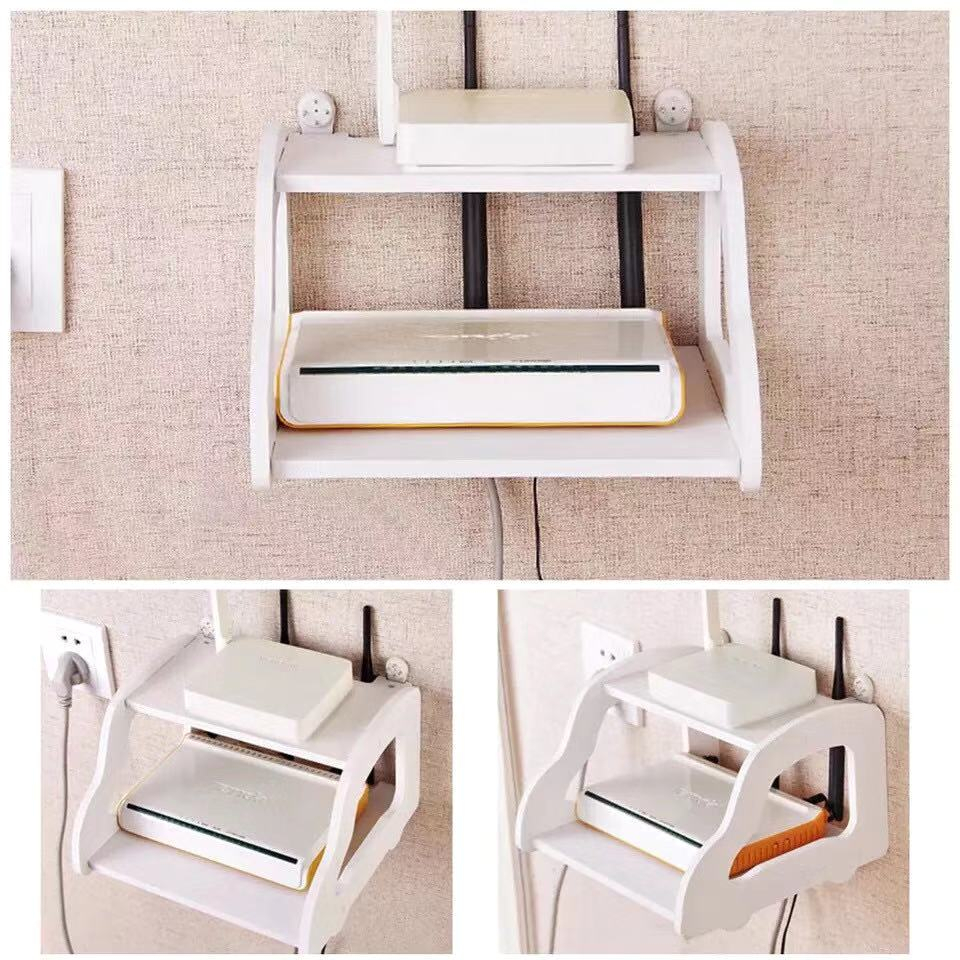 ZH404 Storage Rack Display Holder Double Floating Wall Mount Shelf Wood