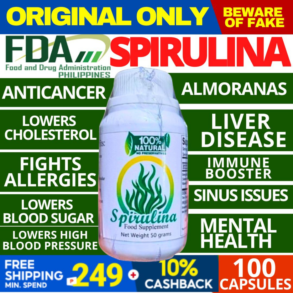 Original Spirulina Food Supplement with Probiotics 100 capsules for