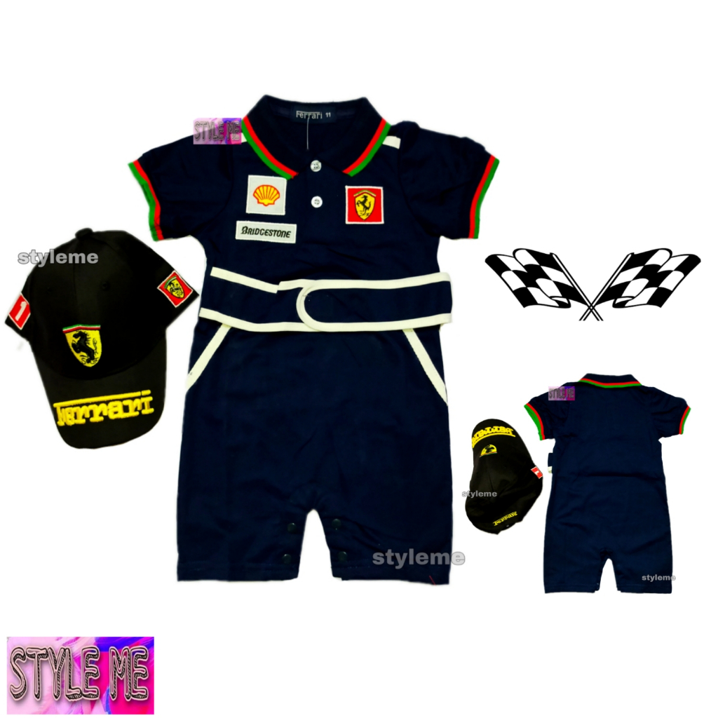 Dark Navy Blue Ferrari Car Racing Costume Overall with Cap for Baby Shopee Philippines