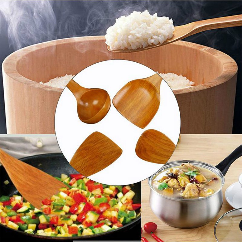 【4in1】 4-item kitchenwares Wooden Spatula Wooden sandok Rice Paddle ...