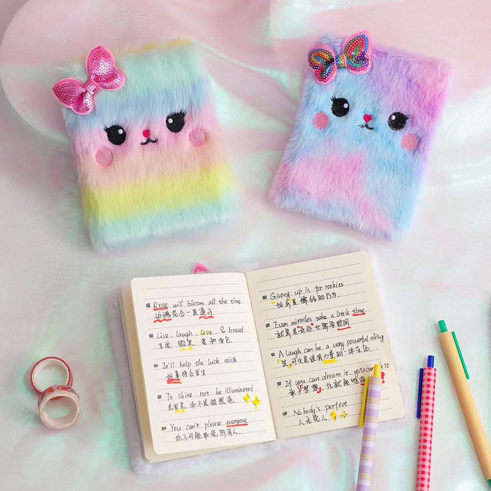 14.5x11cm Cute plush Notebook cat Notebook Gril's cartoon hand ledger ...