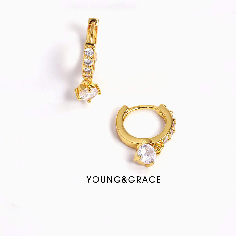 Young&Grace 24k Gold Plated White Stone Earrings Simple and Elegant Six