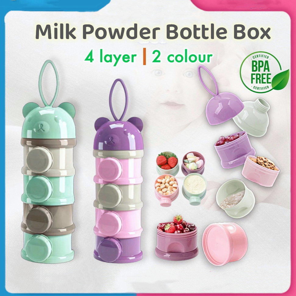 4 layer powdered milk dispenser travel container compartment baby