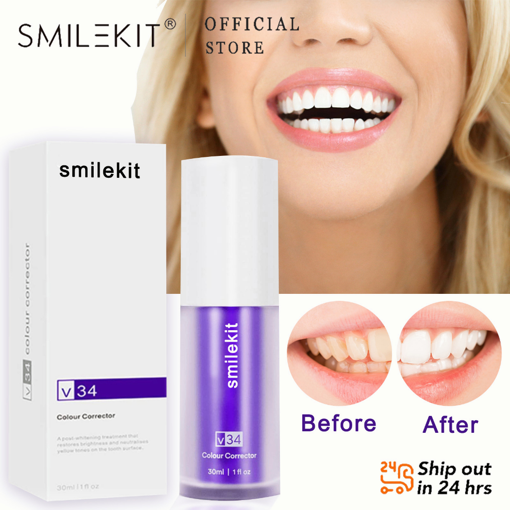 SMILEKIT Teeth Whitening V34 Colour Corrector, Toothpaste Against ...