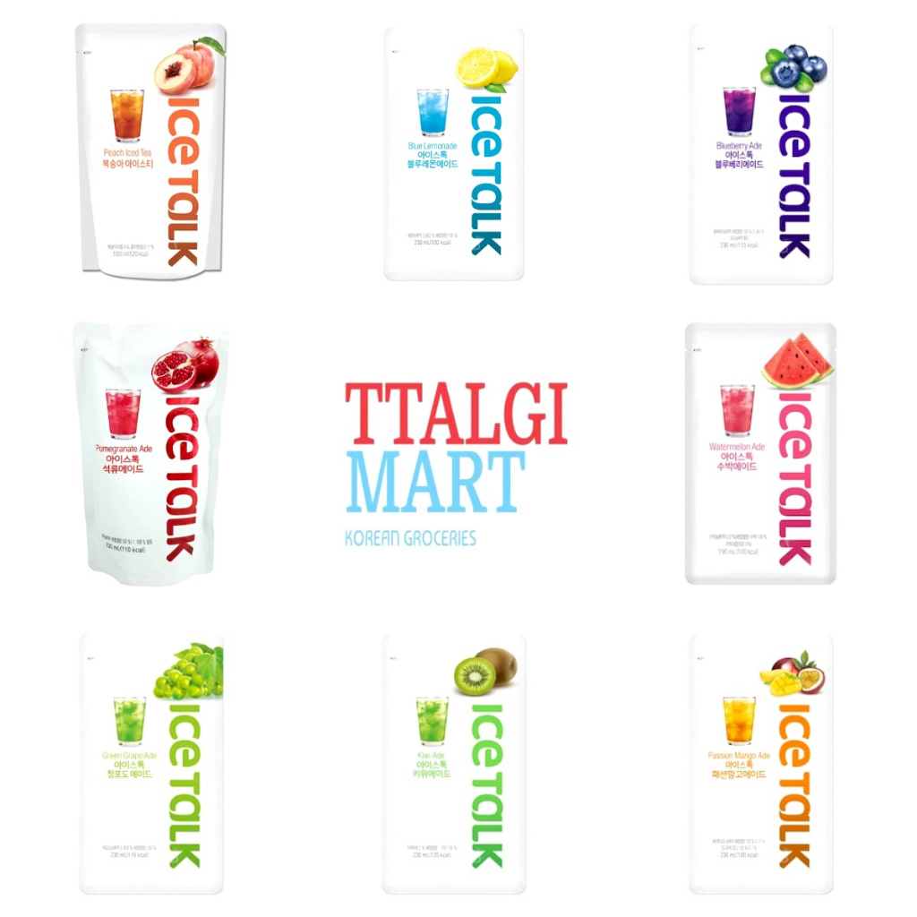 KOREAN POUCH DRINK ICETALK 230ML PEACH BLUE BLUEBERRY POMEGRANATE