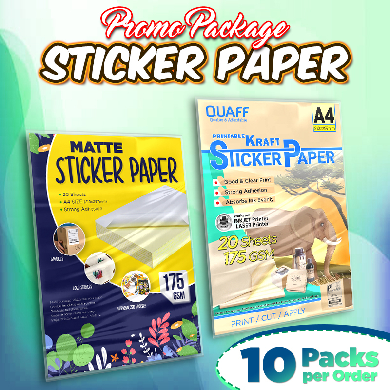 PROMO 10packs - QUAFF Matte Sticker & Kraft 175Gsm A4 Size (20sheets ...