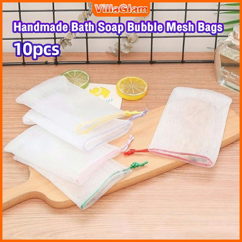 VG 10Pcs Handmade Bath Soap Bubble Mesh Bags / Exfoliating Cleaning ...