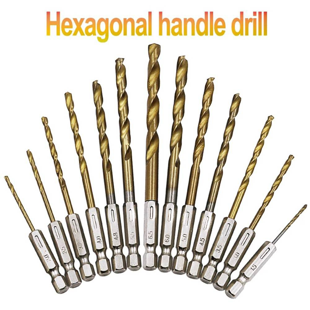 13PCS Hex Shank HSS 1/4' Metal Drill Bit Set 1.56.5mm 1 Set Titanium