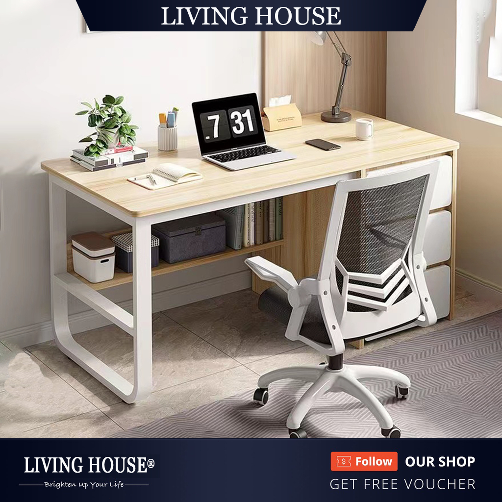 LIVING Office Table Computer Table with Drawer Study Desk with White