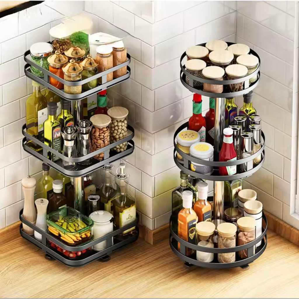 2 3 Tier 360 Rotating Spice Rack Rotatable Steel Kitchen Seasoning Condiments Storage Organizer Shopee Philippines