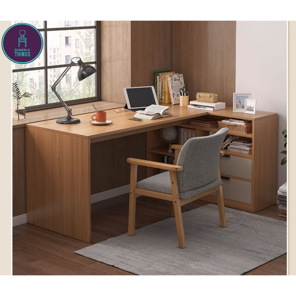 LEVIN 120 CM L-Shaped Executive Table Desk with Cabinet Pedestal ...