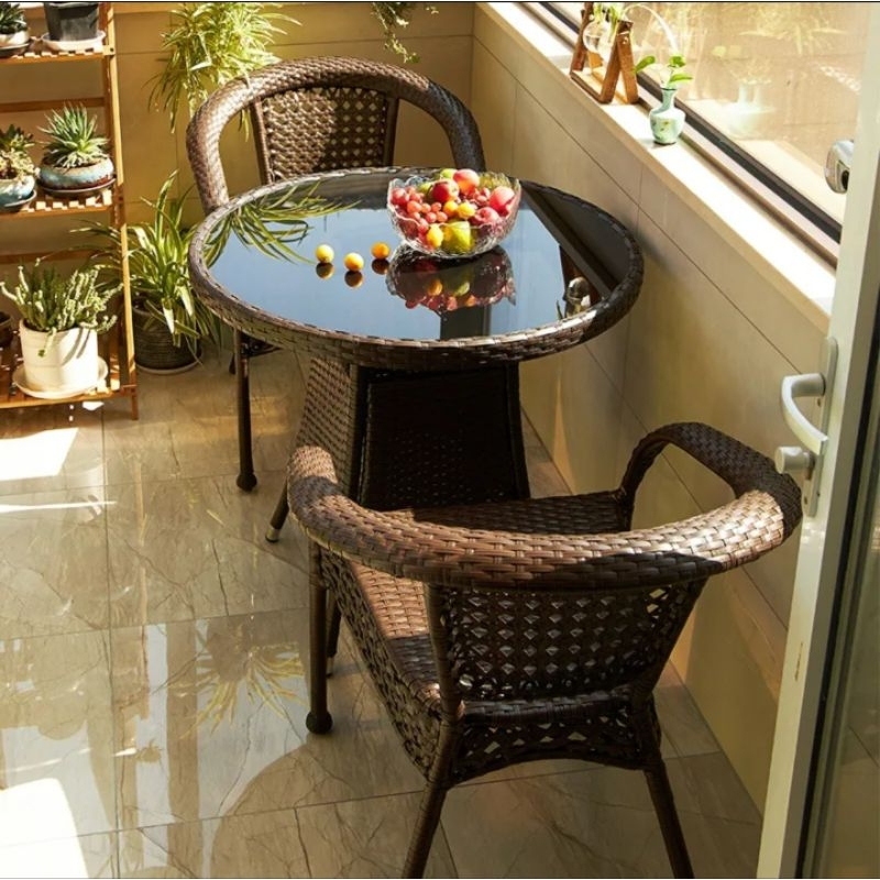 Outdoor balcony table and chair rattan chair threepiece set outdoor
