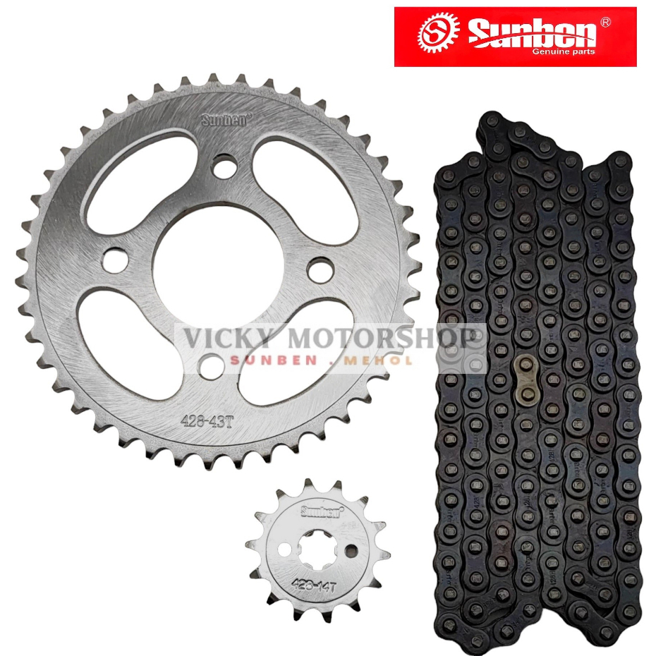 SUNBEN SPROCKET AND CHAIN SET ROUSER135 43T-14T/ 428H-132L | Shopee ...