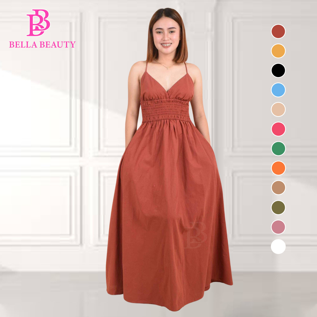 Zia Maxi Dress Elegant & Classy Smocked Waist V Neck & Sleeveless