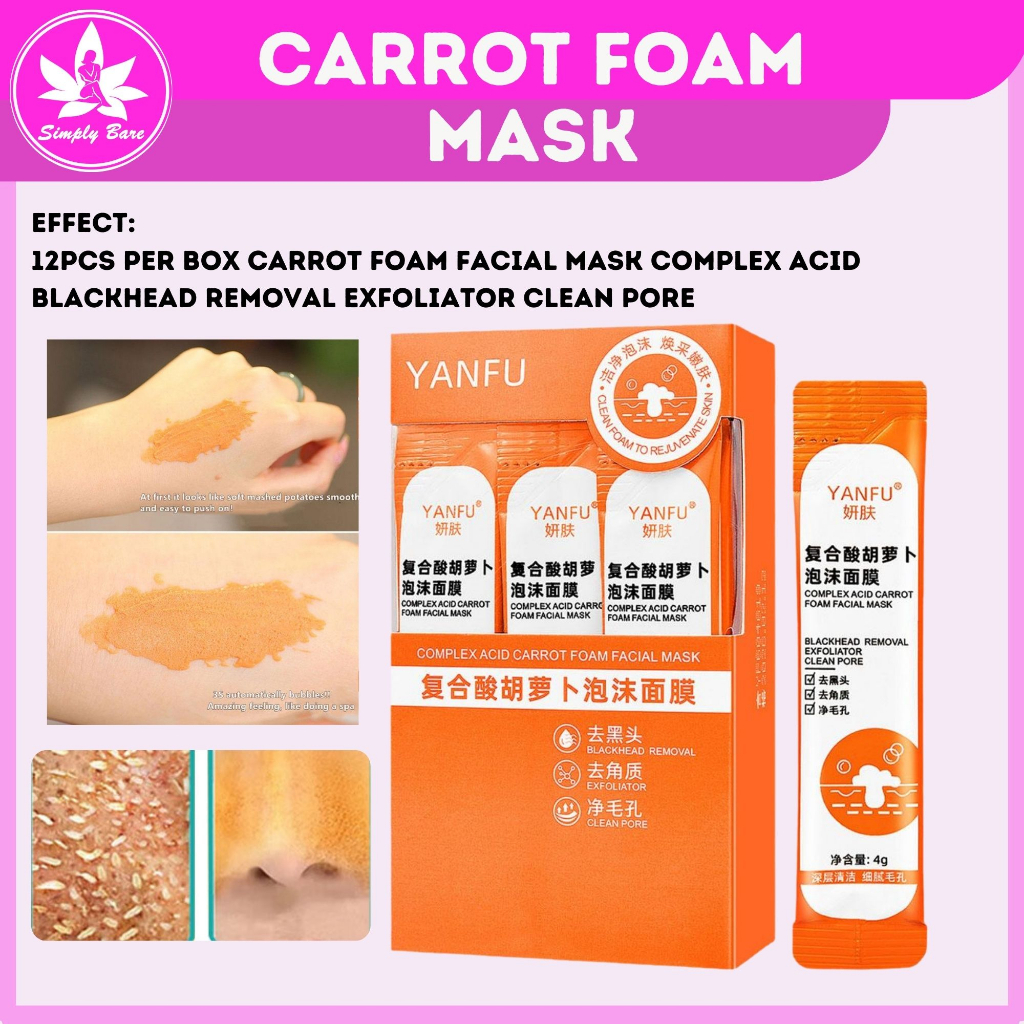 Original 12pcs Per Box Carrot Foam Facial Mask Complex Acid Blackhead