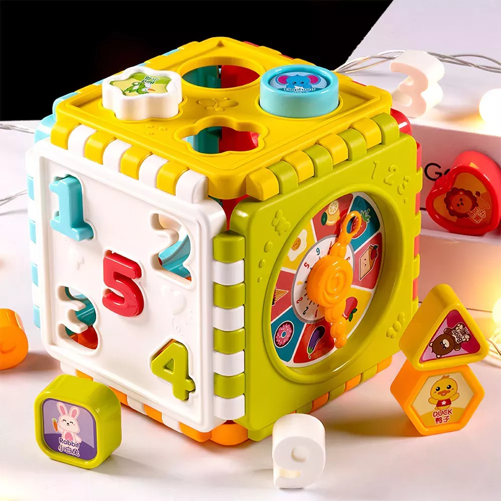 Puzzle Building Block Toy Shape Matching Hexahedron with Number Graphic ...