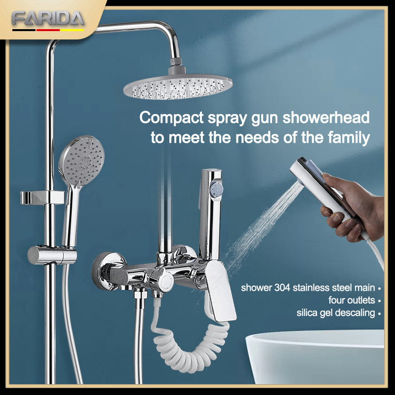 FARIDA Stainless Hot and Cold Shower Set Rainfall Shower Head High