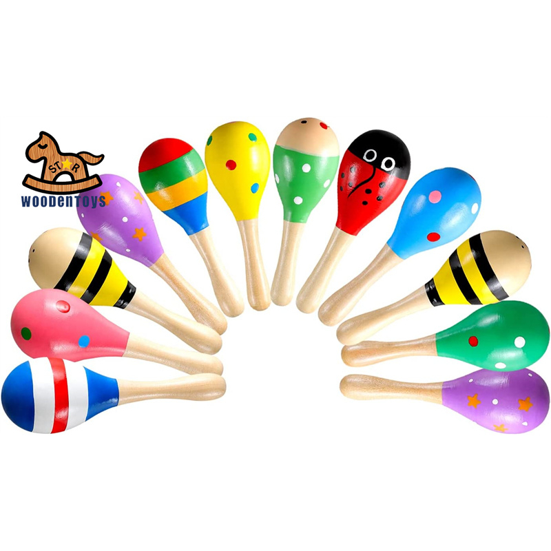 12 PCS Mini Wood Festival Maracas for Kids Toys, Wooden Maracas ...