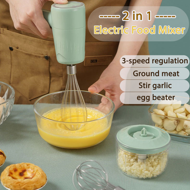 2 in 1 Electric Hand Mixer for baking Egg Beater Garlic Chopper