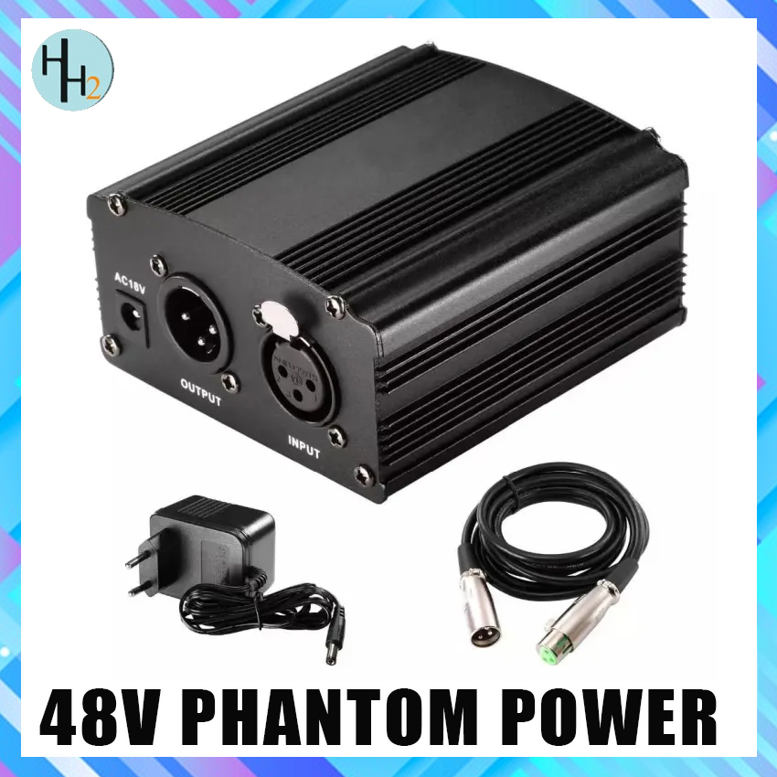 1Channel 48V Phantom Power Supply with AC Adapter and Audio Cable for