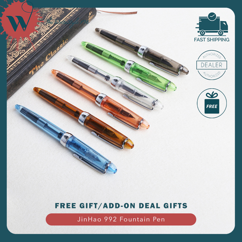Jinhao 992 Demonstrator Fountain Pen + Elias Paper Sample + Ink Vial